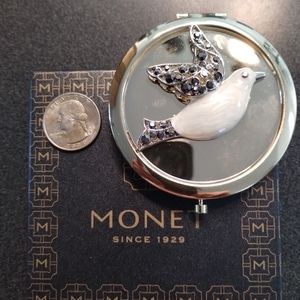 Monet Enameled Rhinestone Winged Dove Compact / Mirror